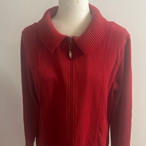 Koret Red Zip-Front Ribbed Collar Sweater